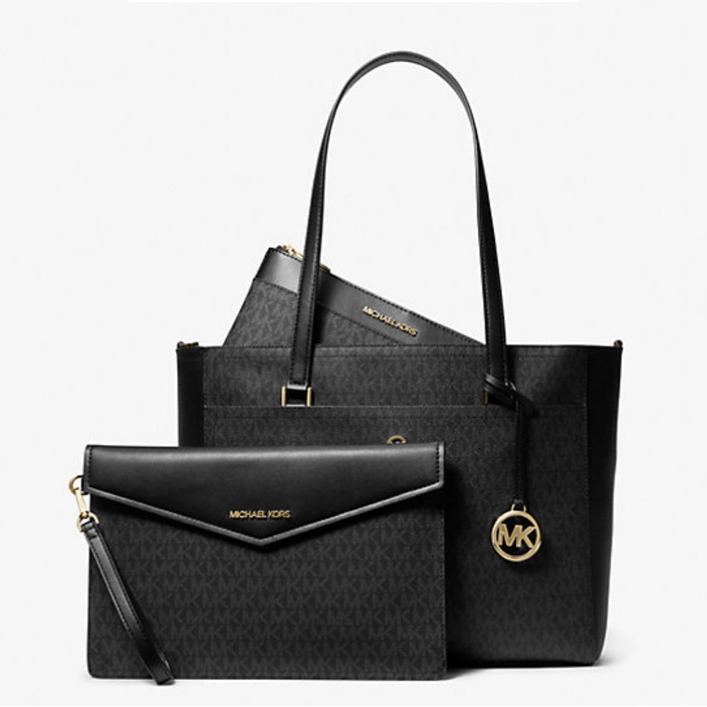 Michale Kors Maisie LG 3 in 1 Tote Shoulder Crossbody Bag + Clutch MK Black